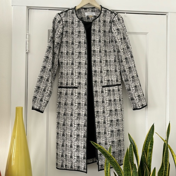 Calvin Klein Black and White Open Trench Coat Size 4 - Picture 1 of 8